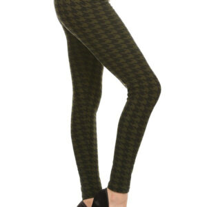 Olive Black Geo Graphic Print Lined Leggings
