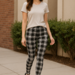 Black White Plaid-1 Graphic Fashion Lined Leggings