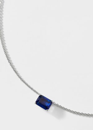 MODERN LOVE LARGE EMERALD CUT FAUX SAPPHIRE NECKLACE